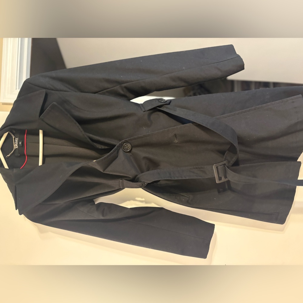 Dkny Black Trench Coat with Belted Waist and Classic Collar